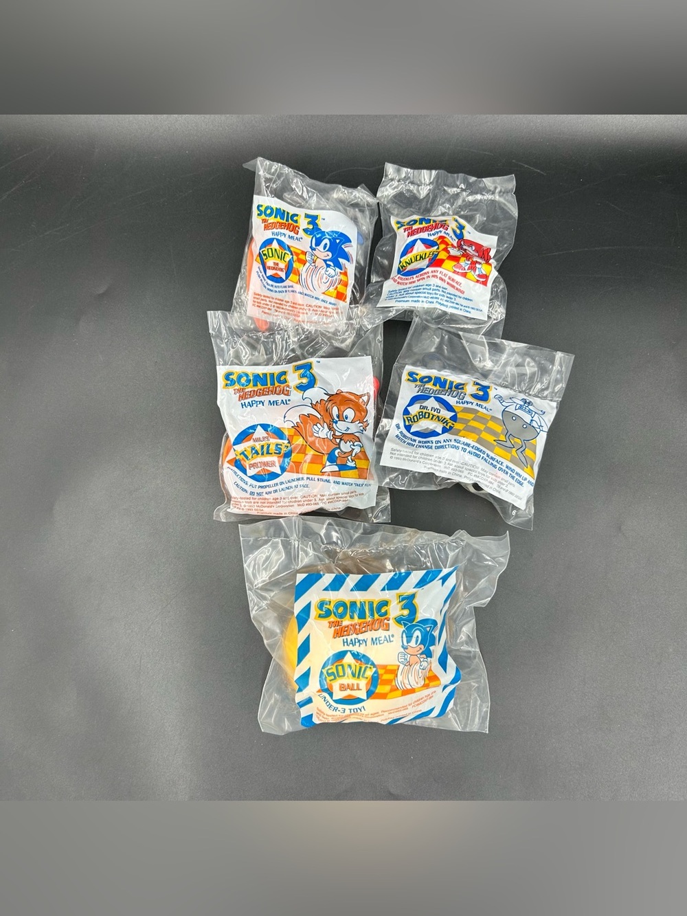 Vintage 1993 McDonalds Sonic the Hedgehog 3 Happy Meal Toy Complete Set 5 Sealed